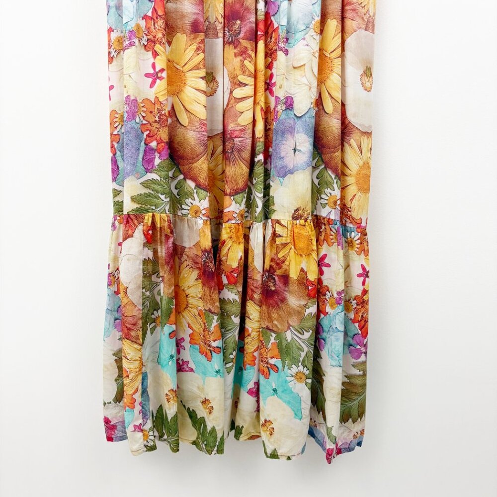 Anthropologie Floral Maxi Dress in Cream, Orange, Blue, Green - Picture 6 of 11